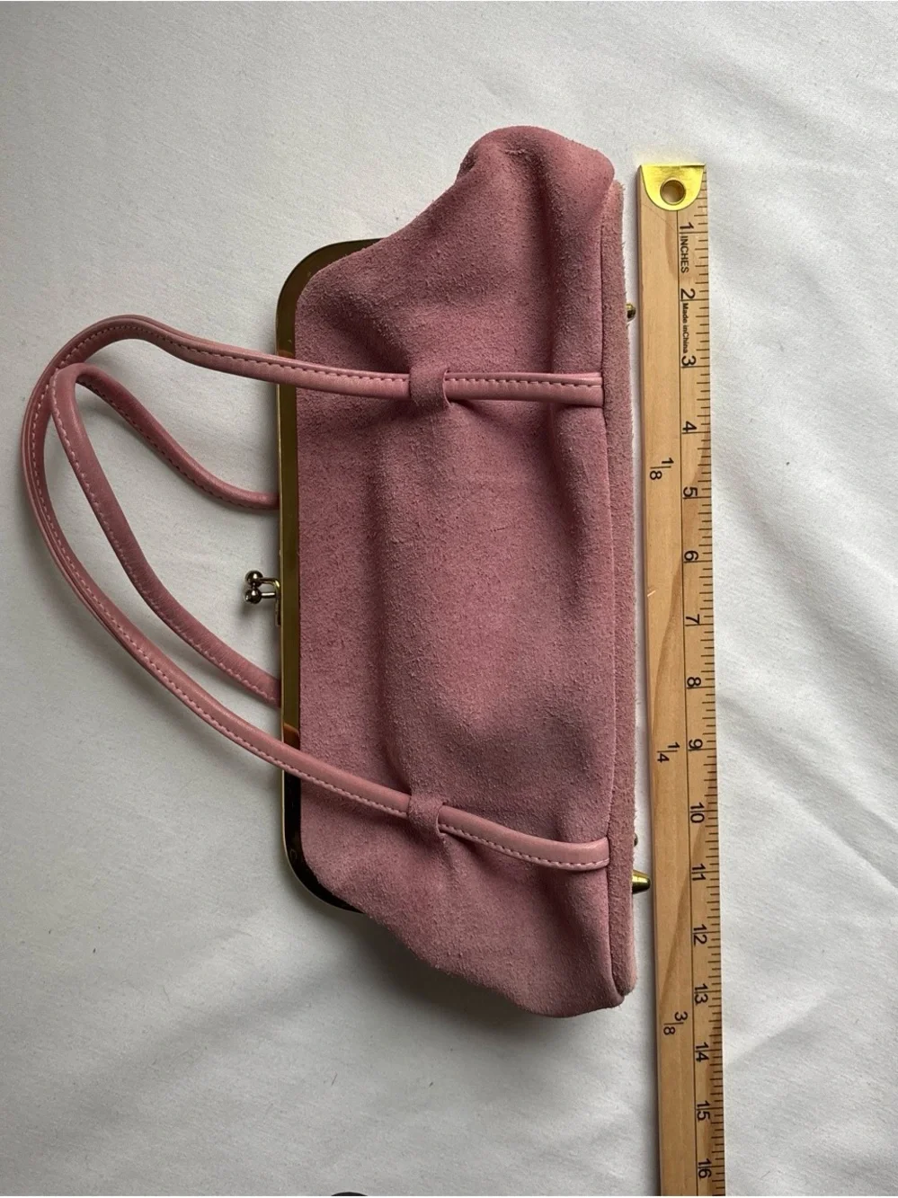 American Vintage Pink Suede Frame Clutch with Gold Trim